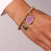 Bracciale in Metallo con cuore pendente in smalto viola e scritta Capri