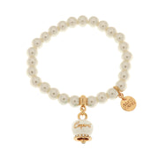 Bracciale in Metallo Bracciale in Metallo con perle e campanella portafortuna in smalto bianco con scritta Capri