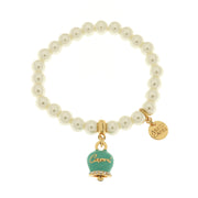 Bracciale in Metallo Bracciale in Metallo con perle e campanella portafortuna in smalto verde con scritta Capri