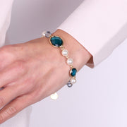 Bracciale in Metallo con cristalli azzurri ispirati al vetro di Murano e perle