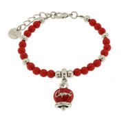 Bracciale in Metallo con campanella pendente e perline rossi