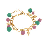Metal bracelet with pink and green stones