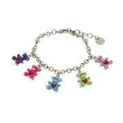 Metal bracelet with colorful teddy bears and red hearts
