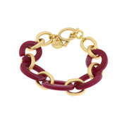 Metal bracelet with purple rectangular chains
