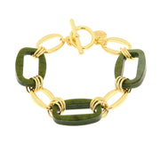 Metal bracelet with green rectangular-shaped chains