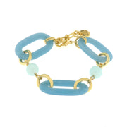 Metal bracelet with light blue rectangular shaped chains
