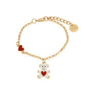 Metal bracelet with white teddy bear and red heart