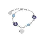 Metal bracelet with blue flowers and pendant heart
