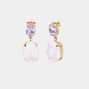 Orecchini in Argento 925 doppio punto luce con cristallo ovale rosa pendente
