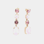 Orecchini in Argento 925 cascata di punti luce con cristallo ovale rosa pendente