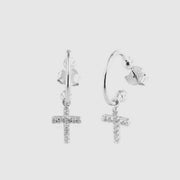 Orecchini in Argento 925 cerchietto con croce pendente impreziosita da zirconi bianchi