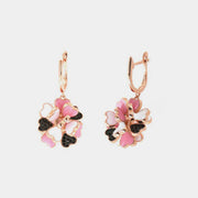 Orecchini in Argento 925 con fiore pendente a foglie forma cuore neri e rosa e pavè di zirconi neri