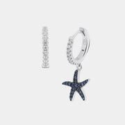Orecchini in Argento 925 cerchietti con stella marina impreziosita da zirconi zaffiro