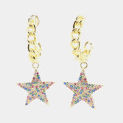 Orecchini in Argento 925 con semicerchio a catena e stella pendente di zirconi multicolore