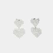 Orecchini in Argento 925 doppio cuore pendente ricoperto di zirconi bianchi