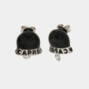 Orecchini in Argento 925 a campanella portafortuna con smalto color nero e scritta Capri