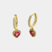 Orecchini in Argento 925 a cerchietto con cuore pendente rosso rubino