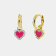 Orecchini in Argento 925 con cuore rosa pendente e cristalli bianchi