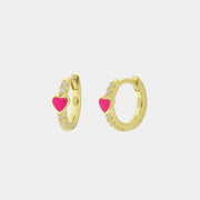Orecchini in Argento 925 a cerchio con cuore rosa e cristalli bianchi