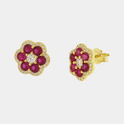 Orecchini in Argento 925 con zirconi rossi  a forma di fiore