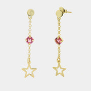 Orecchini in Argento 925 con stella pendente e punto luce rosa