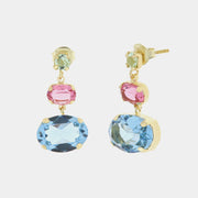 Orecchini in Argento 925 con cristalli azzurri e rosa pendenti