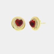 Orecchini in Argento 925  con cuore rosso e zirconi bianchi