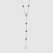 Collana in Argento 925 rosario, con croce e cristallli neri