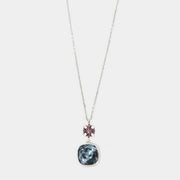 Collana in Argento 925 doppio punto luce con cristalli pendenti,  rosa antico e blu denim