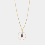 Collana in Argento 925 con ciondolo a forma di cerchio pendente impreziosito da trio di cristalli multicolore