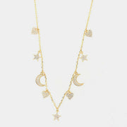 Collana in Argento 925  con pendenti a forma di cuori, stelle, lune con zirconi bianchi