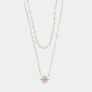 Collana in Argento 925 multifilo con pendente a forma di rosa dei venti e perle di acqua dolce
