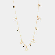 Collana in Argento 925 con ciondoli pendenti: cuori, stelle e fiori impreziositi da cristalli neri