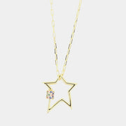 Collana in Argento 925 con stella liscia pendente, impreziosito da quadrato di zirconi multicolore