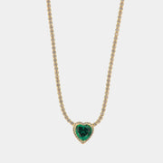 Collana in Argento 925 dettaglio a forma di cuore con zircone verde e zirconi bianchi