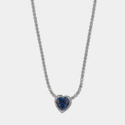 Collana in Argento 925  dettaglio a forma di cuore con zircone blu e zirconi bianchi