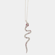 Collana in Argento 925 con pendente a forma di serpente impreziosito da zirconi bianchi e rossi