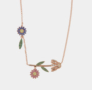 Collana in Argento 925 con foglie e fiori impreziositi da zirconi colorati