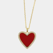 Collana in Argento 925 con cuore impreziosito da zirconi bianchi e smalto rosso