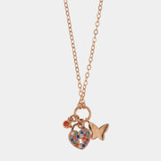 Collana in Argento 925 con lucchetto a forma di cuore impreziosito da zirconi multicolor e farfalla