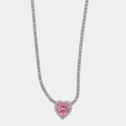 Collana in Argento 925 girocollo tennis in zirconi bianchi con cuore in zircone rosa