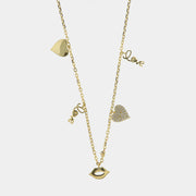 Collana in Argento 925 con ciondoli love, bacio e cuore tempestato da zirconi bianchi