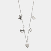 Collana in Argento 925 con ciondoli pendenti a forma di cuore, foglia, farfalla, bacio e peace
