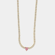 Collana in Argento 925 tennis con zirconi bianchi e cuore centrale in zircone rosa