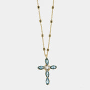 Collana in Argento 925 maglia impreziosita da cristalli e ciondolo a forma di croce con cristalli