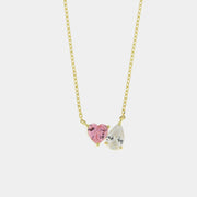 Collana in Argento 925 con zirconi bianchi a forma di cuore rosa e goccia