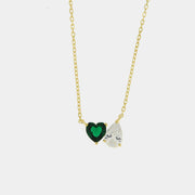 Collana in Argento 925 con zirconi bianchi a forma di cuore verde e goccia
