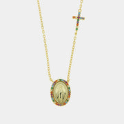 Collana in Argento 925 con amuleto religioso e croce con zirconi multicolor