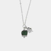 Collana in Argento 925 campanella portafortuna con quadrifoglio e cubic zirconi verdi