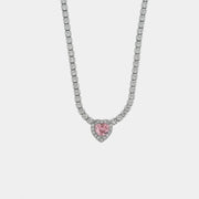 Collana in Argento 925 con cuore rosa impreziosito da zirconi